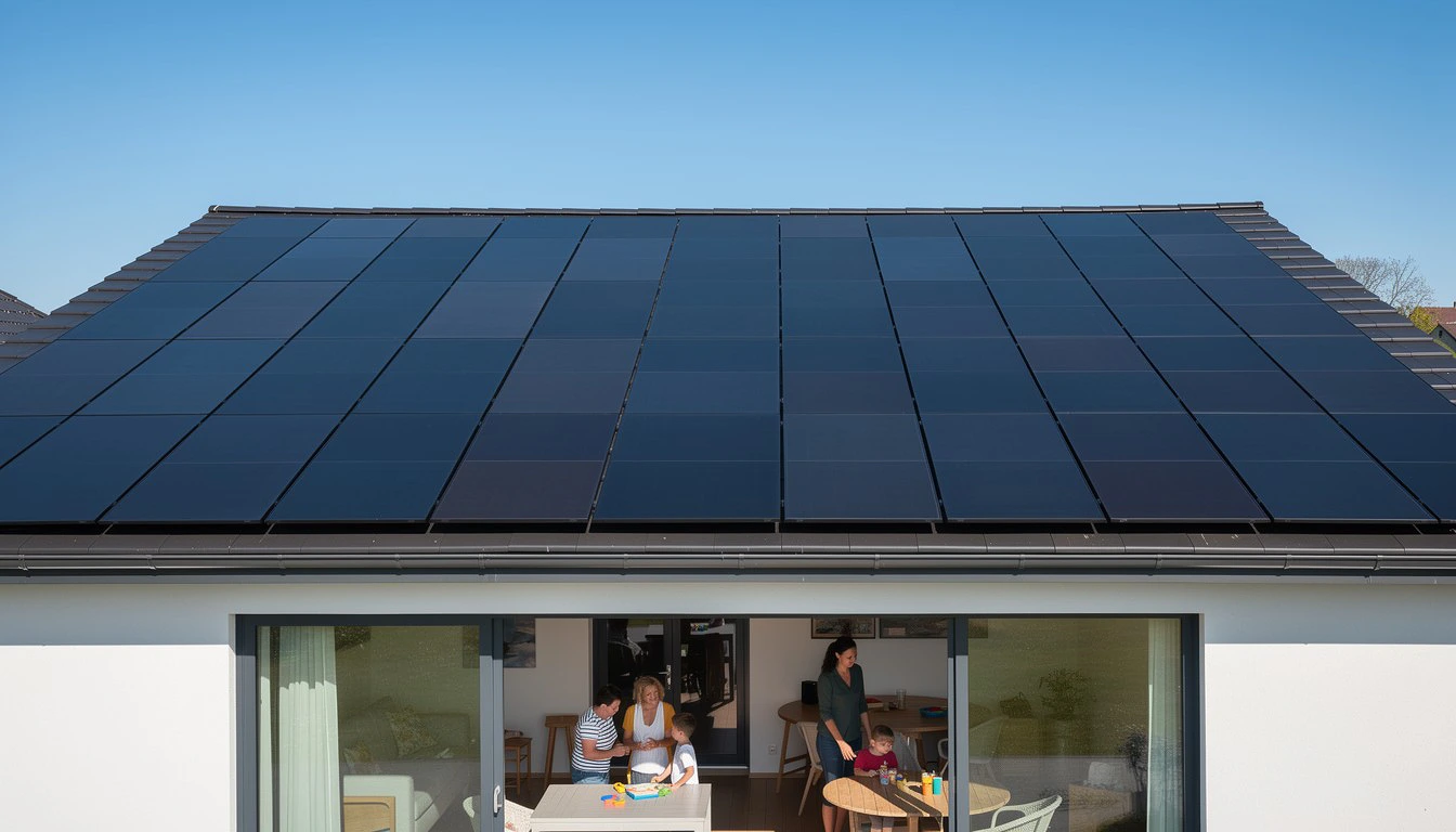 Modern smart home with rooftop solar panels generating clean energy